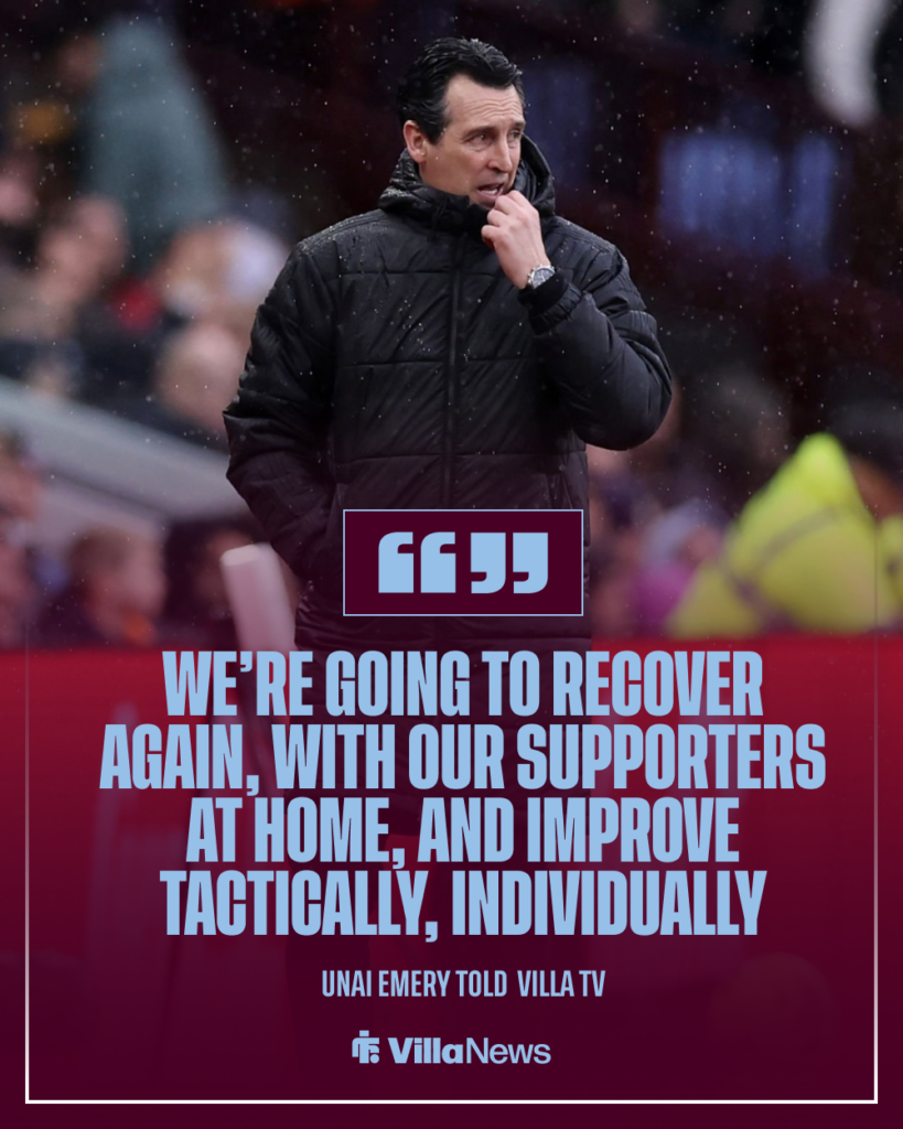 Aston Villa manager Unai Emery speaking to Villa TV