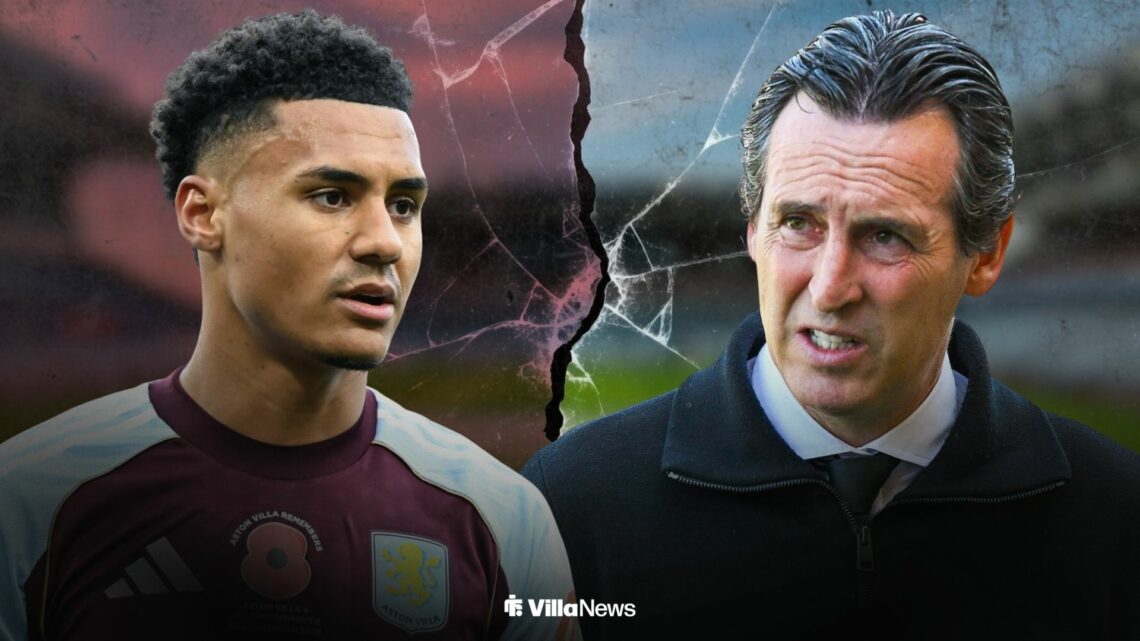 Ollie Watkins looking annoyed towards Unai Emery