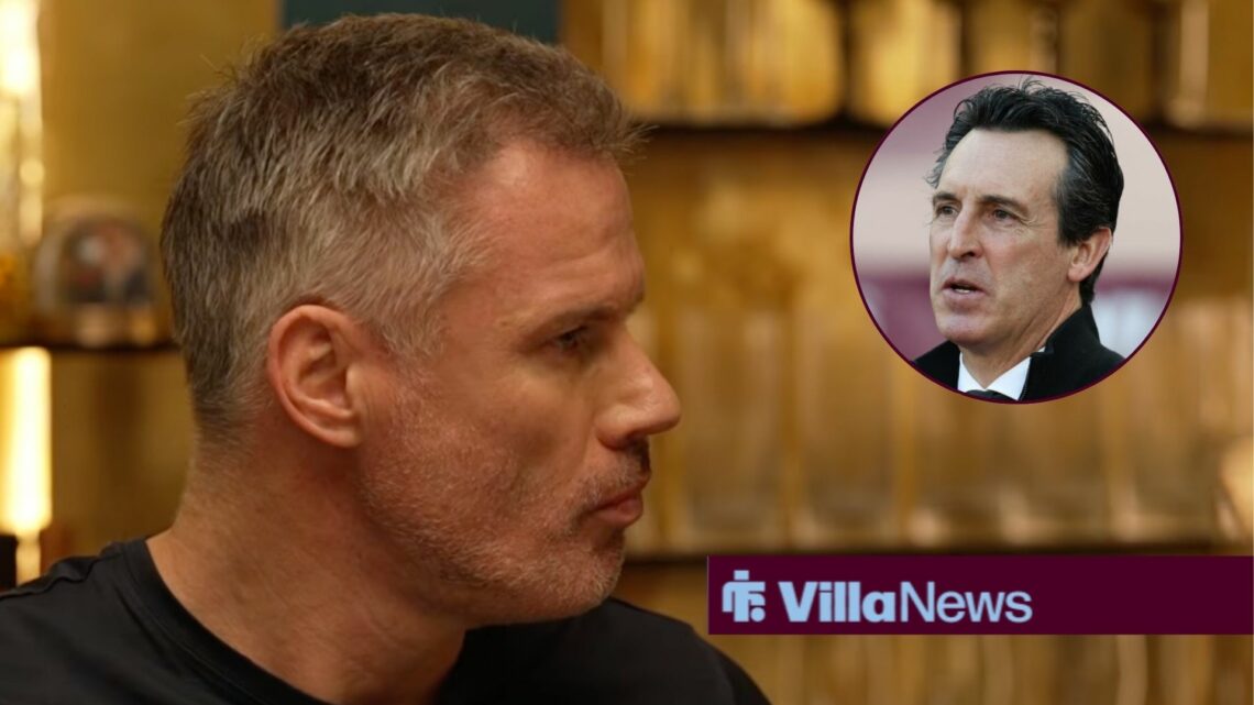 Jamie Carragher alongside a circle inset of Unai Emery.