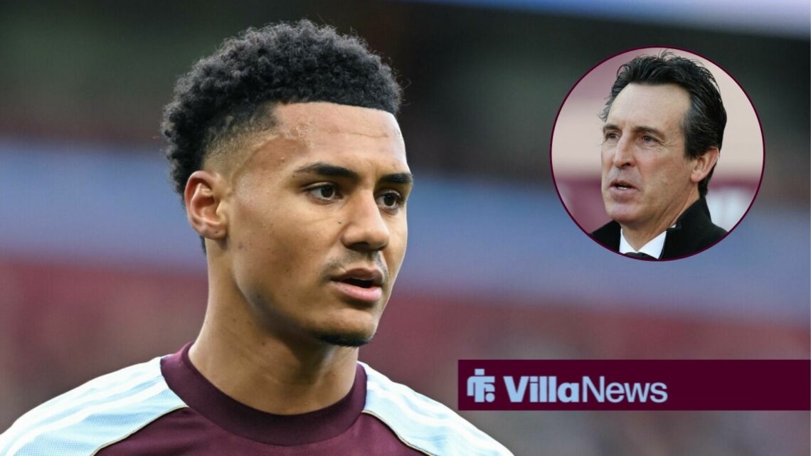 Ollie Watkins alongside a circle inset of Unai Emery.