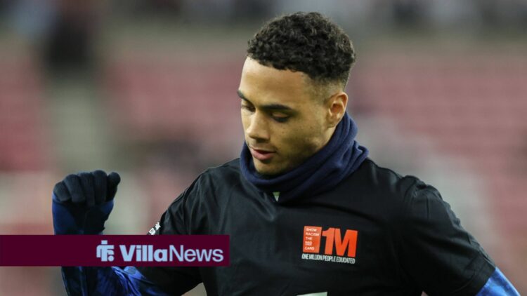Aston Villa's Lewis Dobbin warming up at Villa Park