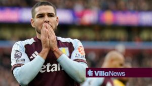 Birmingham, England, 30th November 2025. Emiliano Buendia of Aston Villa reacts to missing a chance to score during the Aston Villa vs Wolverhampton Wanderers Premier League match at Villa Park, Birmingham