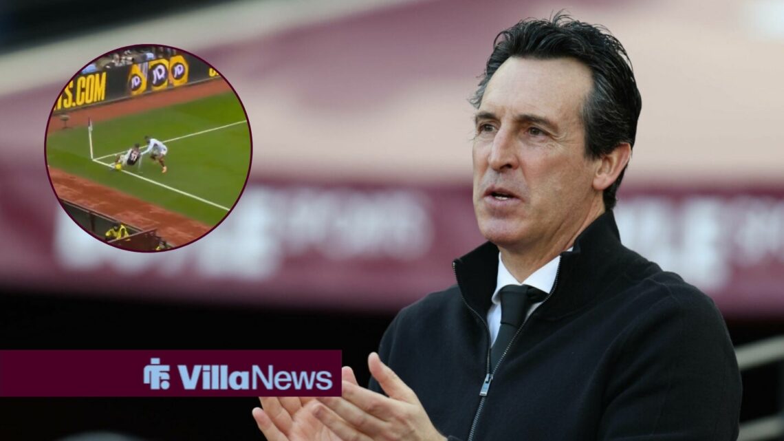 Aston Villa manager Unai Emery and footage of a disallowed goal vs Brentford