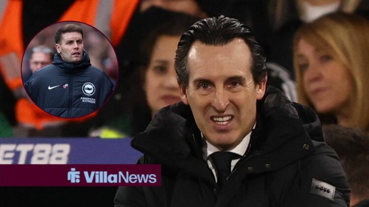 Brighton boss Fabian Hurzeler inset and Aston Villa manager Unai Emery