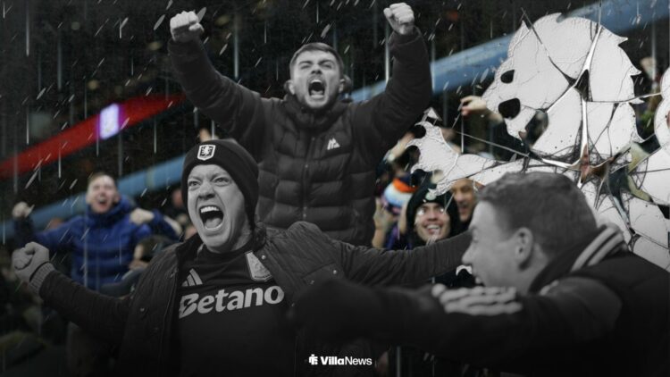 Aston Villa fans celebrating at Villa Park
