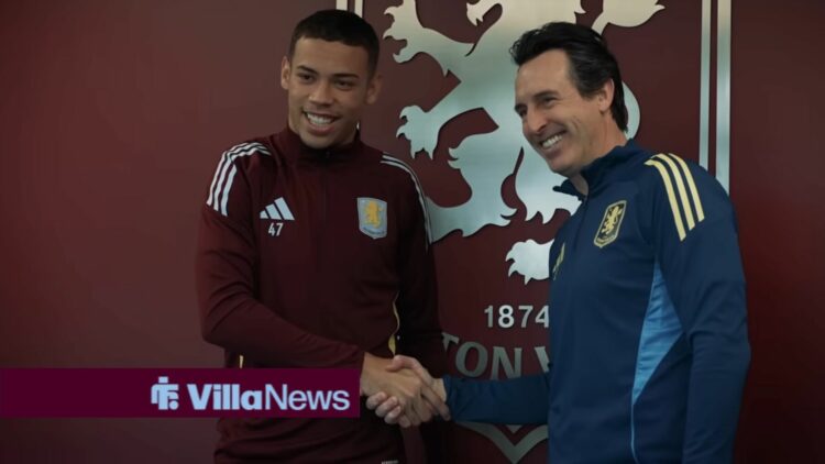 Alysson and Unai Emery shaking hands at Aston Villa