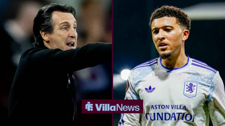Unai Emery looking towards Jadon Sancho playing for Aston Villa