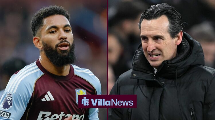 Unai Emery gritting his teeth in the direction of Douglas Luiz.