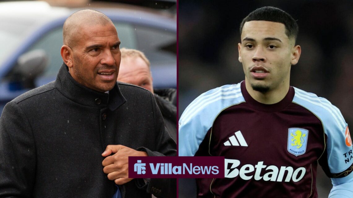 Stan Collymore and Alysson in an Aston Villa shirt stood alongside each other.