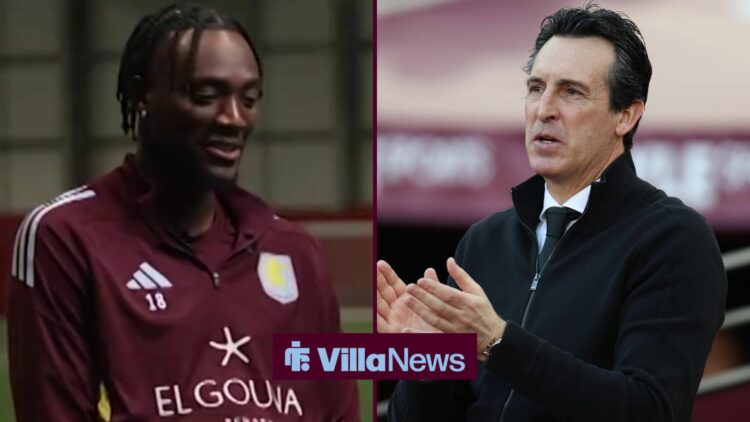 Aston Villa strikerTammy Abraham in a BBC interview and Villa manager Unai Emery clapping