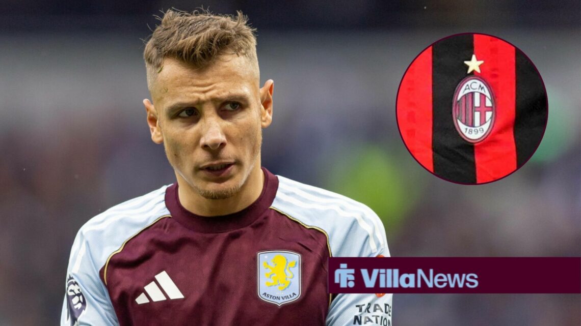 Lucas Digne with AC Milan badge in frame