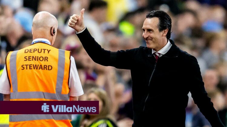 Unai Emery holds his thumb up to Aston Villa fans
