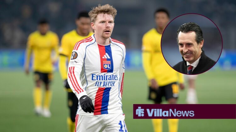 Lyon's Pavel Sulc and a circular inset of Unai Emery.