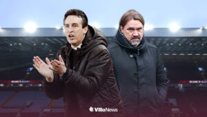 Unai Emery clapping alongside Daniel Farke looking concerned at Villa Park.