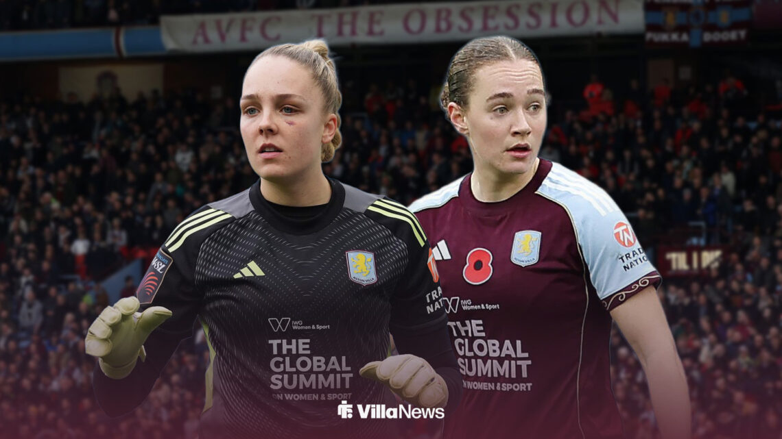 Aston Villa goalkeeper Ellie Roebuck and teammate Lucia Kendall look on