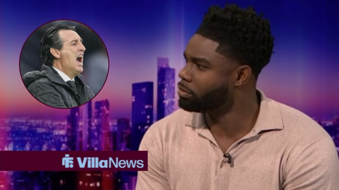 Micah Richards speaking on Match of the Day looking towards Unai Emery looking annoyed