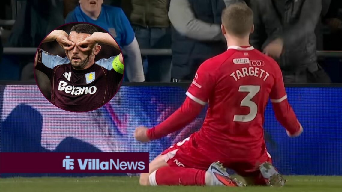 Matt Targett celebrating for Middlesbrough vs Birmingham City alongside a circle inset of John McGinn celebrating