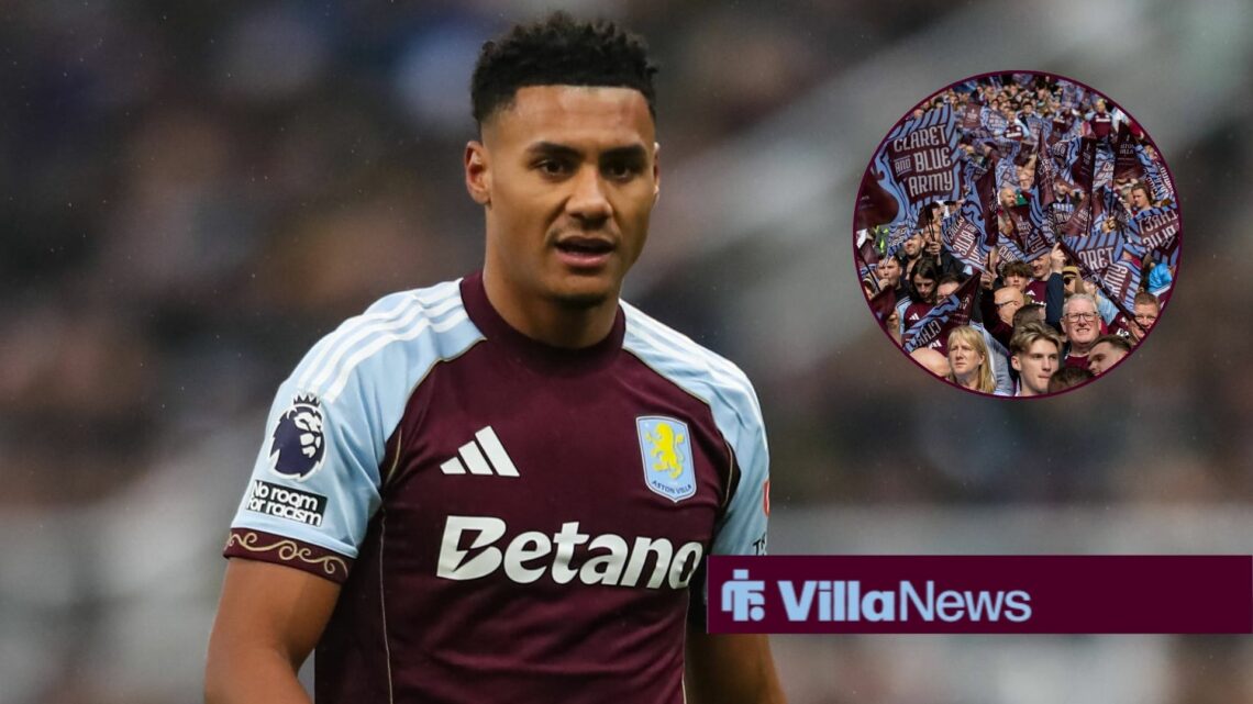 Ollie Watkins in action for Aston Villa with supporters in circular inset