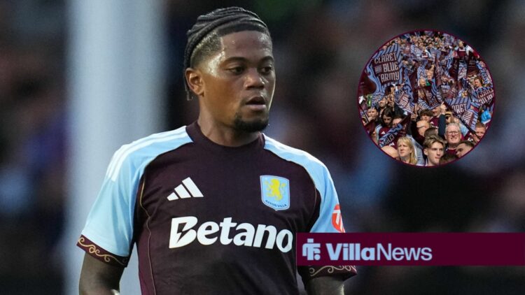 Leon Bailey looking disappointed with Aston Villa fans in circular inset