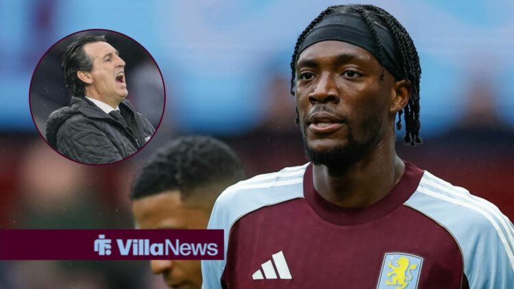 Tammy Abraham alongside a circle inset of Unai Emery.