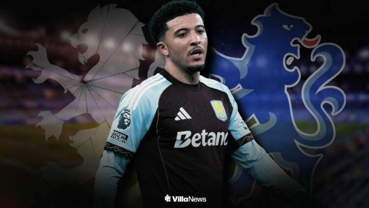 Jadon Sancho of Aston Villa in action during the Premier League match between Aston Villa and Brighton &Hove Albion at Villa Park