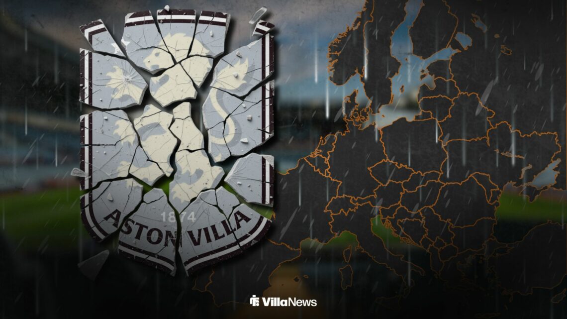 Aston Villa badge smashed up alongside a map of Europe