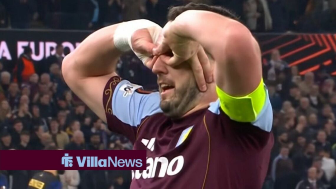 John McGinn celebrating for Aston Villa after scoring against Lille