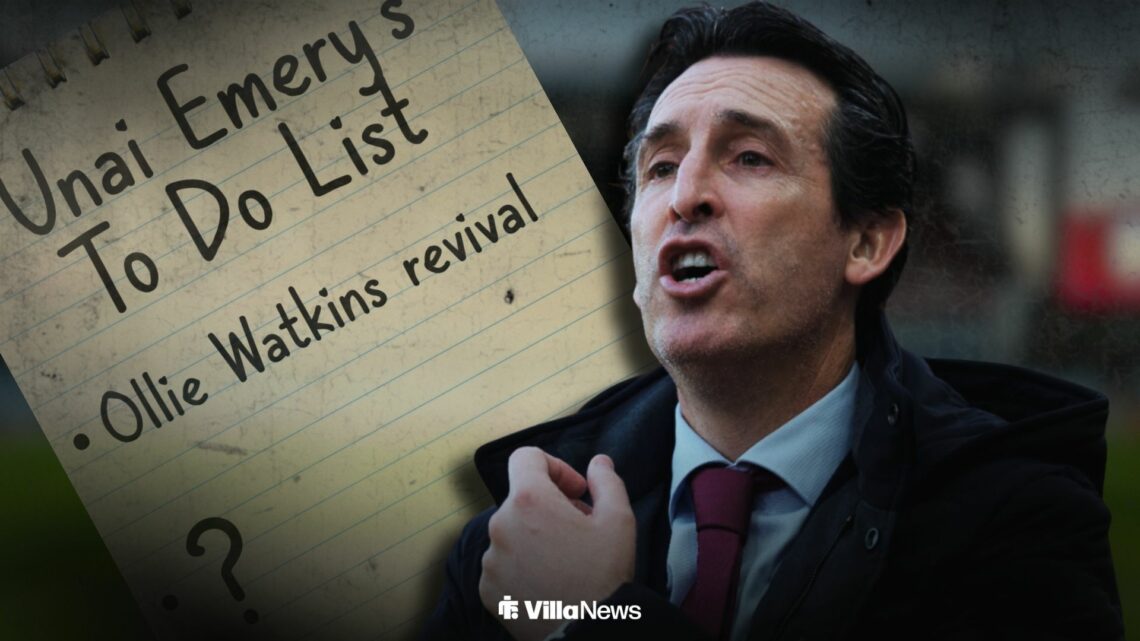 Unai Emery shouting standing infront of a to-do list at Aston Villa