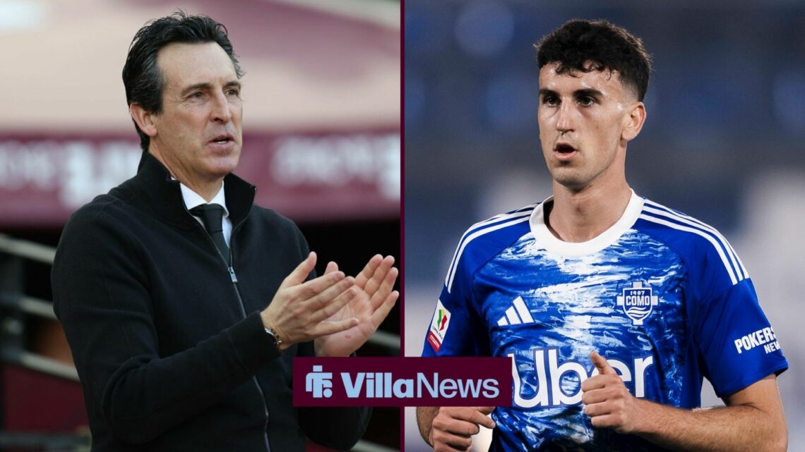 Aston Villa boss Unai Emery looking in the way of Como defender Jacobo Ramon.