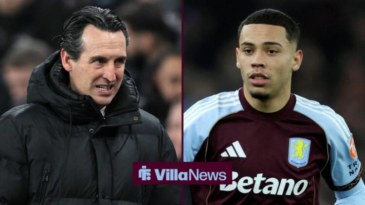 Aston Villa manager Unai Emery looking worried in the direction of £8.7million signing, Alysson.