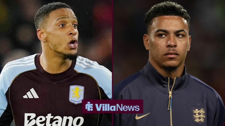 Wolverhampton, England, 27th February 2026. Ezri Konsa of Aston Villa starts an inquest with his fellow players during the Wolverhampton Wanderers ...