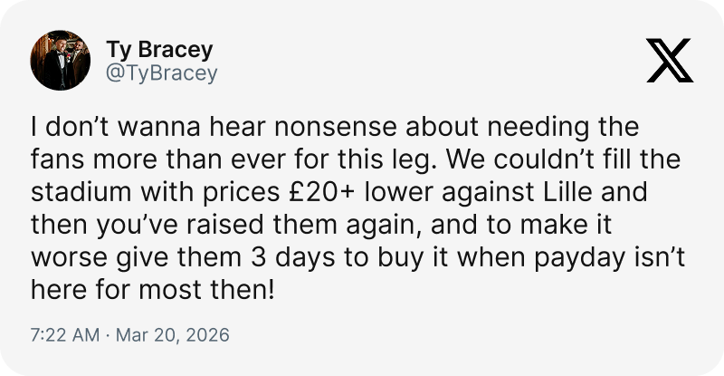 Aston Villa Bologna ticket prices twitter 1