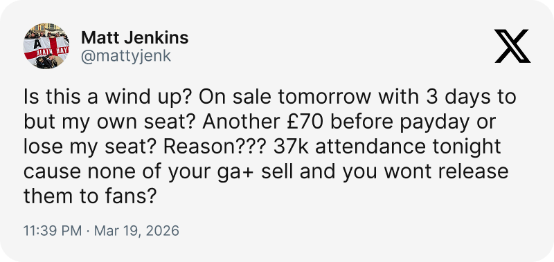 Aston Villa Bologna ticket prices twitter