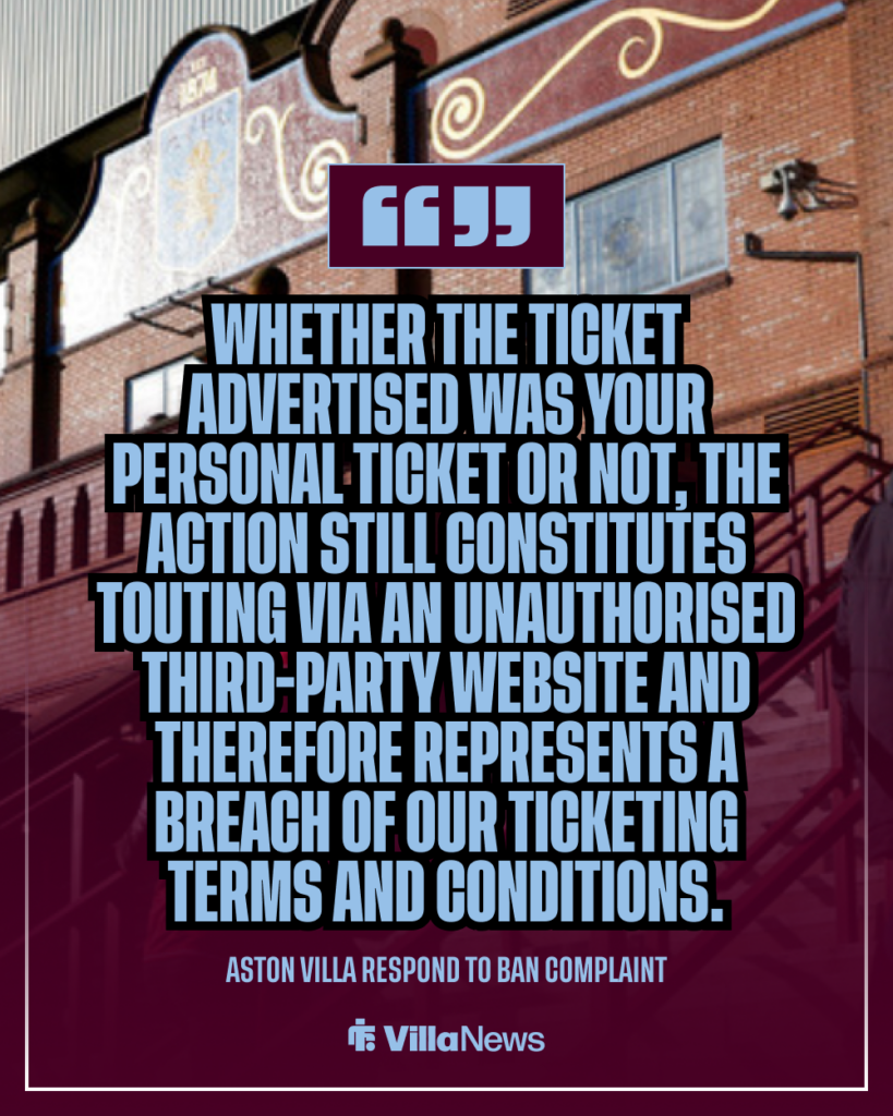 Aston Villa respond to ban