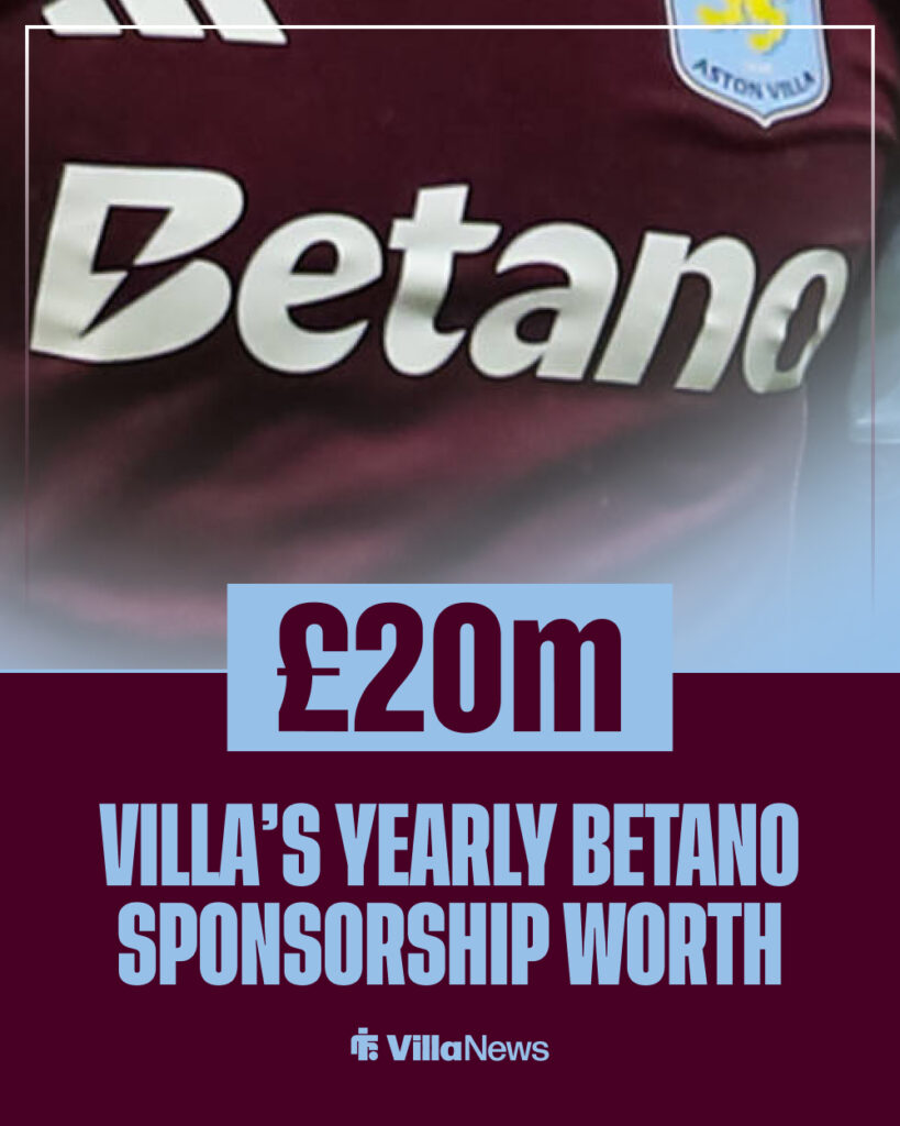 The reported value of Aston Villa's sponsorship deal with Betano