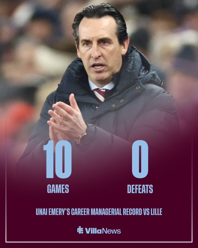 Aston Villa boss Unai Emery's managerial record vs Lille