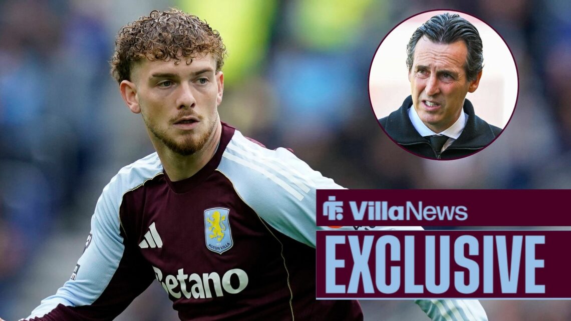 Harvey Elliott in action for Aston Villa, Unai Emery looking confused in inset.