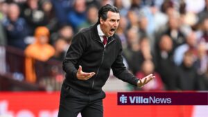 Aston Villa manager Unai Emery looks frustrated on the touchline at Villa Park