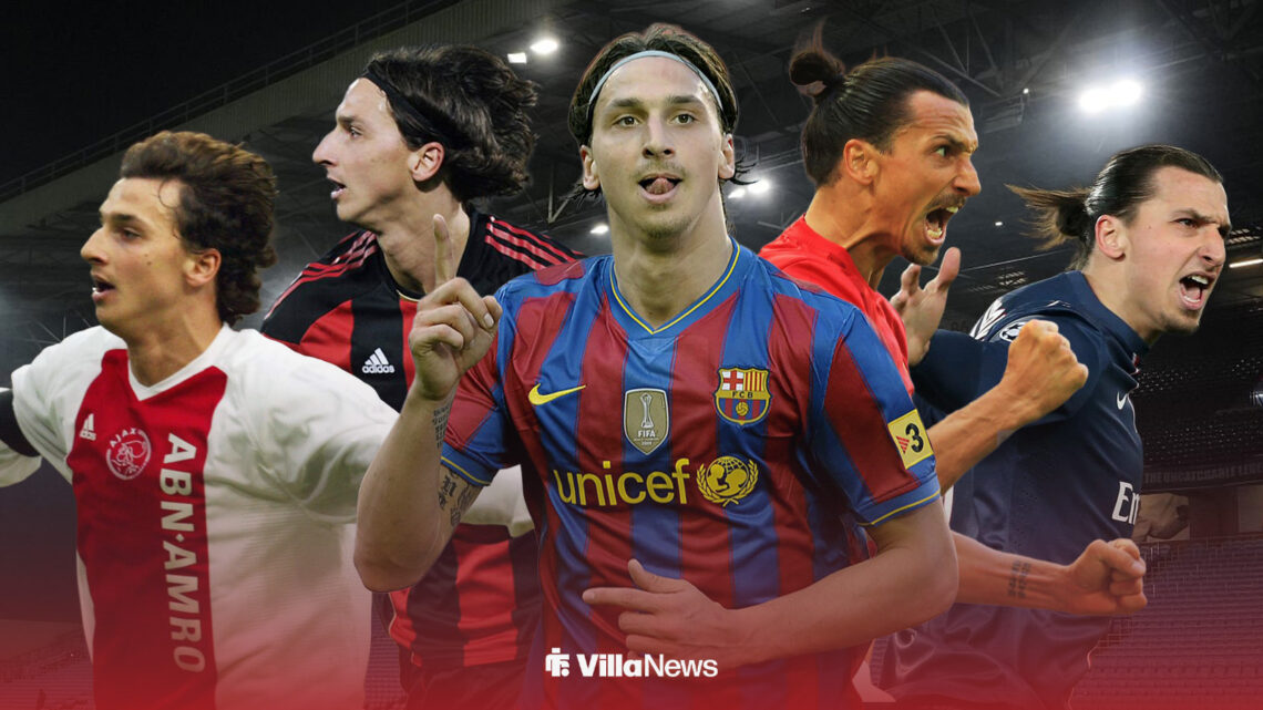 Zlatan Ibrahimovic playing for Barcelona, PSG, AC Milan, Manchester United and Ajax at Villa Park
