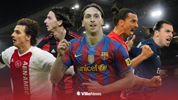 Zlatan Ibrahimovic playing for Barcelona, PSG, AC Milan, Manchester United and Ajax at Villa Park