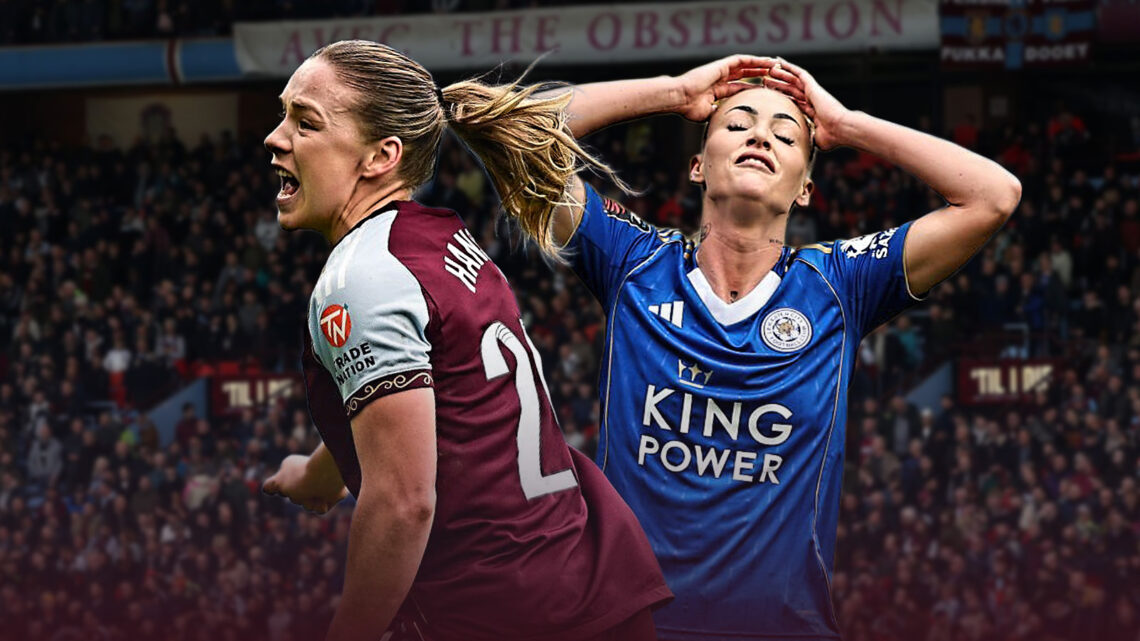Aston Villa's Kirsty Hanson as Leicester City's Alisha Lehmann despairs