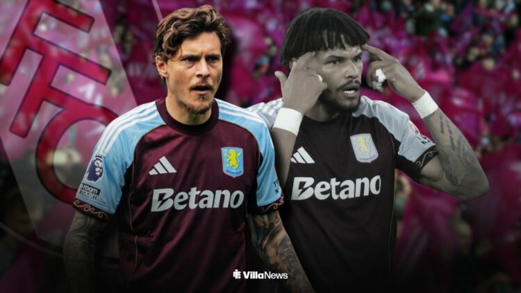 Victor Lindelof playing for Aston Villa alongside Tyrone Mings playing for Aston Villa