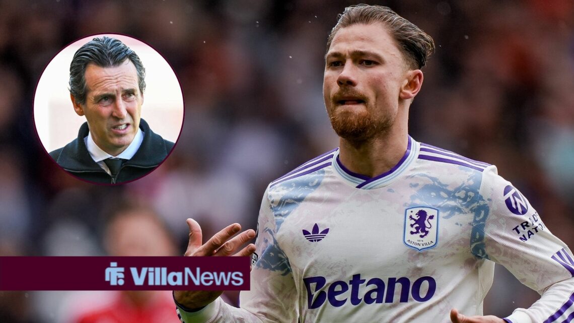 Matty Cash of Aston Villa prepares to take a corner kick during the Premier League match between Nottingham Forest and Aston Villa at City Ground a...