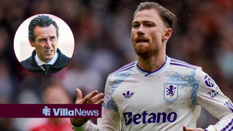 Matty Cash of Aston Villa prepares to take a corner kick during the Premier League match between Nottingham Forest and Aston Villa at City Ground a...