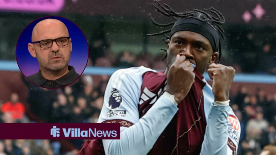 Tammy Abraham celebrating for Aston Villa looking towards a circle inset of Danny Murphy on Match of the Day
