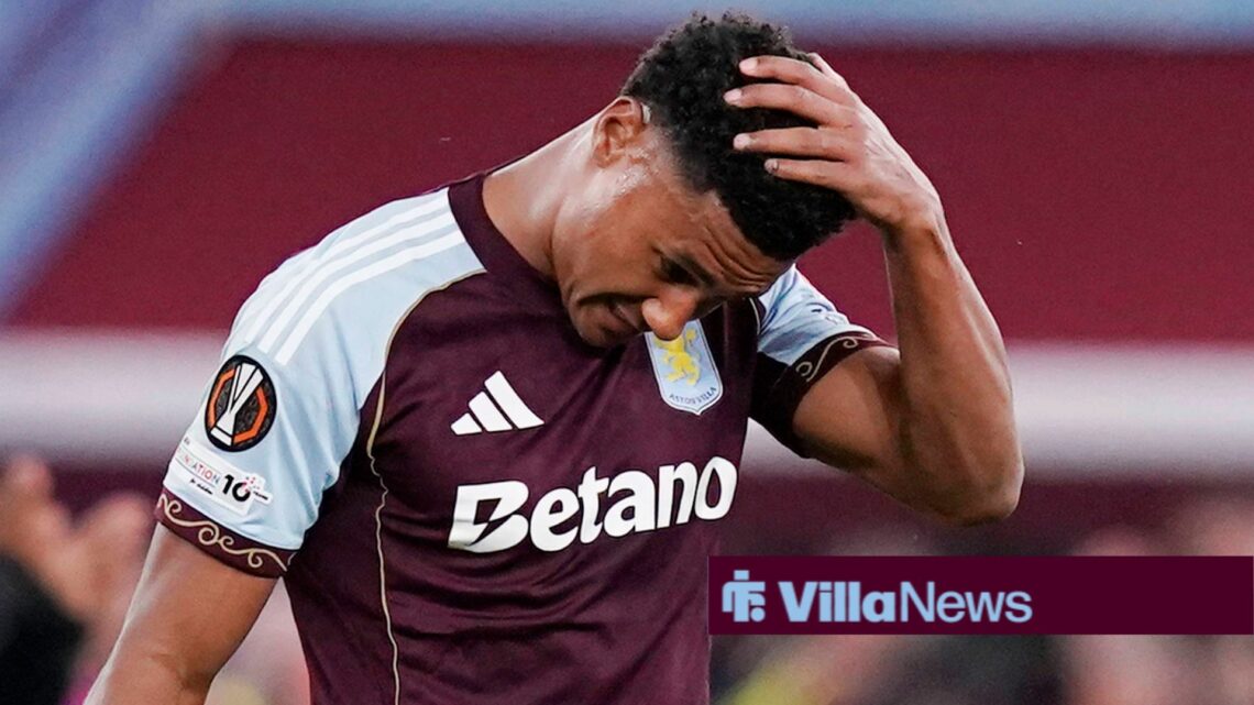 Ollie Watkins of Aston Villa reacts on the final whistle during the Aston Villa vs Bologna UEFA Europa League match at Villa Park, Birmingham