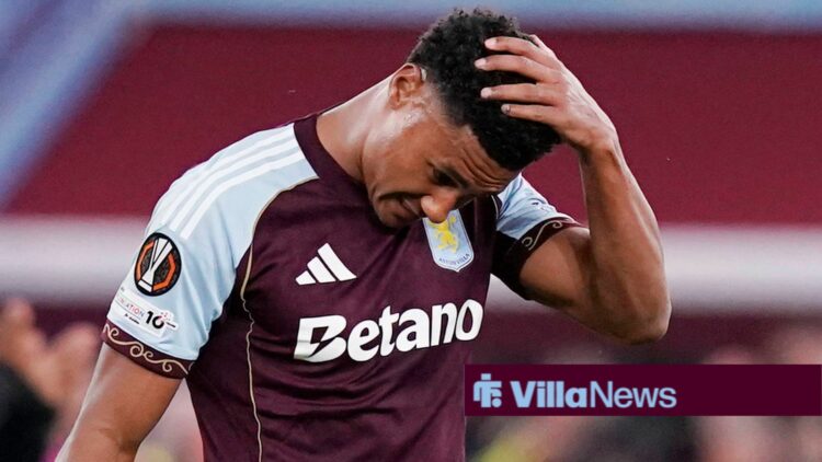 Ollie Watkins of Aston Villa reacts on the final whistle during the Aston Villa vs Bologna UEFA Europa League match at Villa Park, Birmingham