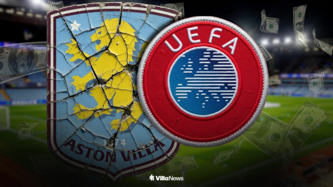 Aston Villa badge smashed up alongside the UEFA logo