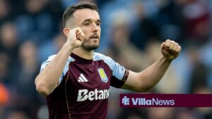 Aston Villa midfielder John McGinn (7) celebrates win with fans after the Premier League match between Aston Villa and West Ham United at Villa Park
