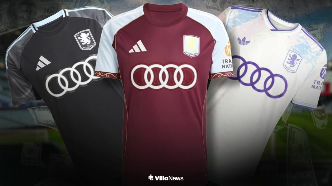 Aston Villa shirts with Audi logo on them
